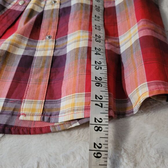 Wrangler Retro Women Size S Pearl Snap Western Shirt Cowgirl Rodeo Plaid Roses - Picture 9 of 9